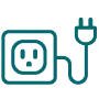 Icon of a power outlet connected to a plug by a cable.