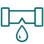 Abstract representation of a barbell with weights on either side, featuring a central drop shape underneath.