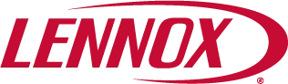 Lennox logo in bold red letters with a red oval swoosh surrounding the top right of the text on a transparent background.